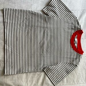 COS Black & White Stripe Tee with Burnt Orange Collar